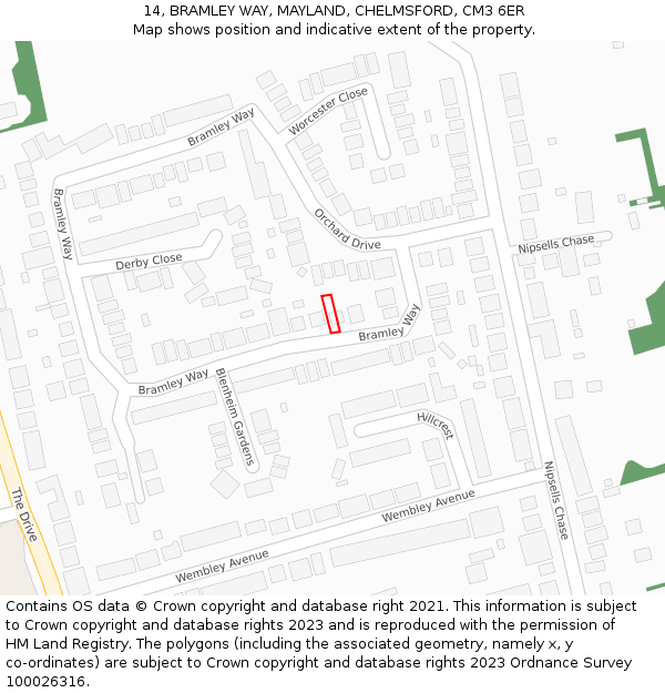 14, BRAMLEY WAY, MAYLAND, CHELMSFORD, CM3 6ER: Location map and indicative extent of plot