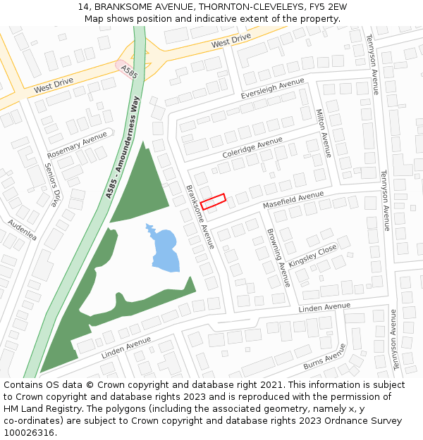 14, BRANKSOME AVENUE, THORNTON-CLEVELEYS, FY5 2EW: Location map and indicative extent of plot
