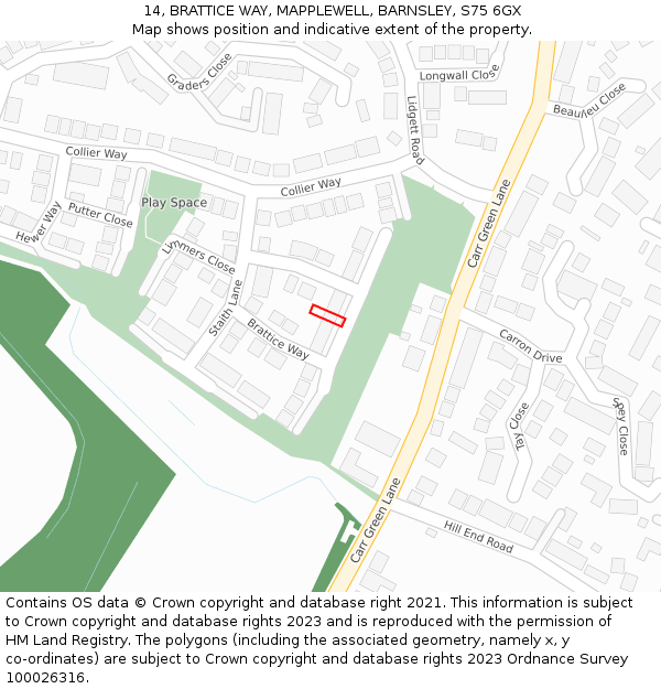 14, BRATTICE WAY, MAPPLEWELL, BARNSLEY, S75 6GX: Location map and indicative extent of plot