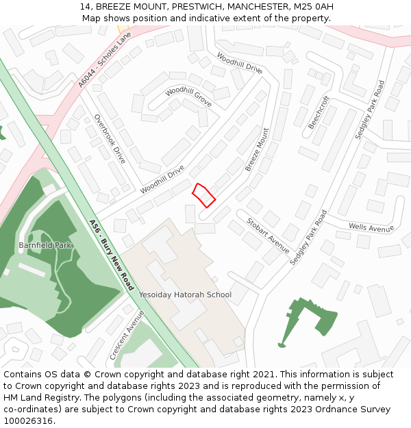 14, BREEZE MOUNT, PRESTWICH, MANCHESTER, M25 0AH: Location map and indicative extent of plot