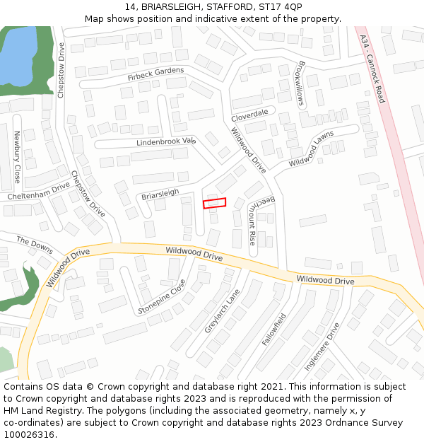 14, BRIARSLEIGH, STAFFORD, ST17 4QP: Location map and indicative extent of plot