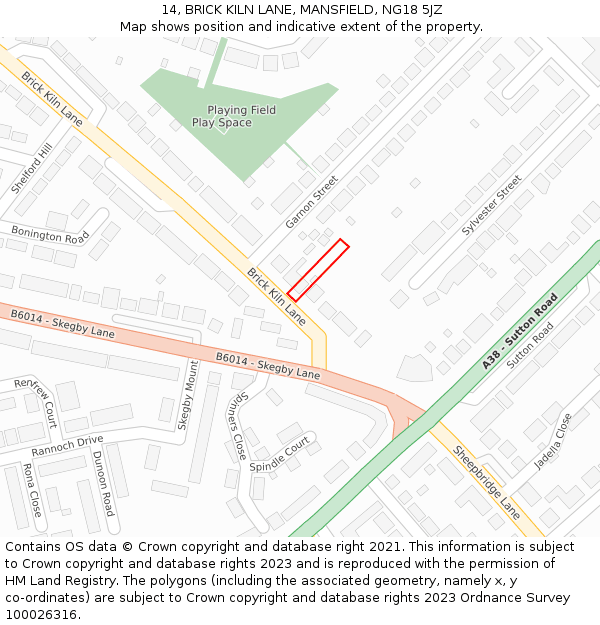 14, BRICK KILN LANE, MANSFIELD, NG18 5JZ: Location map and indicative extent of plot