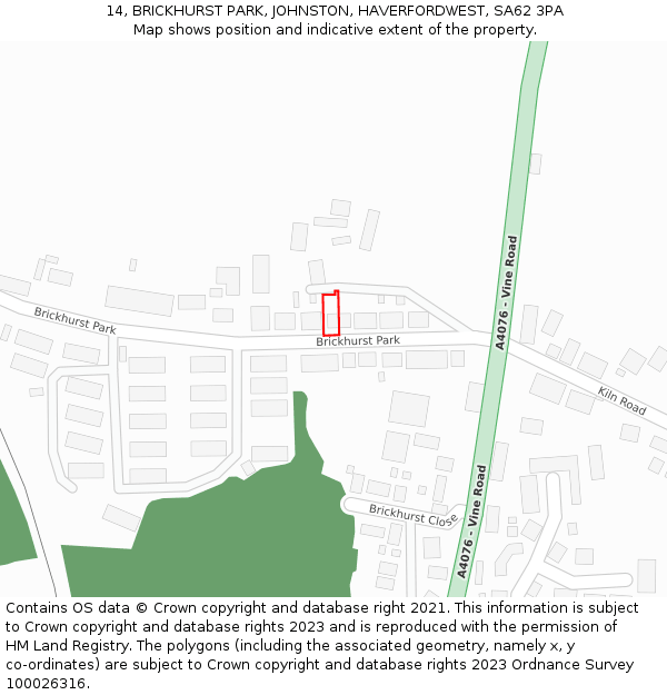 14, BRICKHURST PARK, JOHNSTON, HAVERFORDWEST, SA62 3PA: Location map and indicative extent of plot