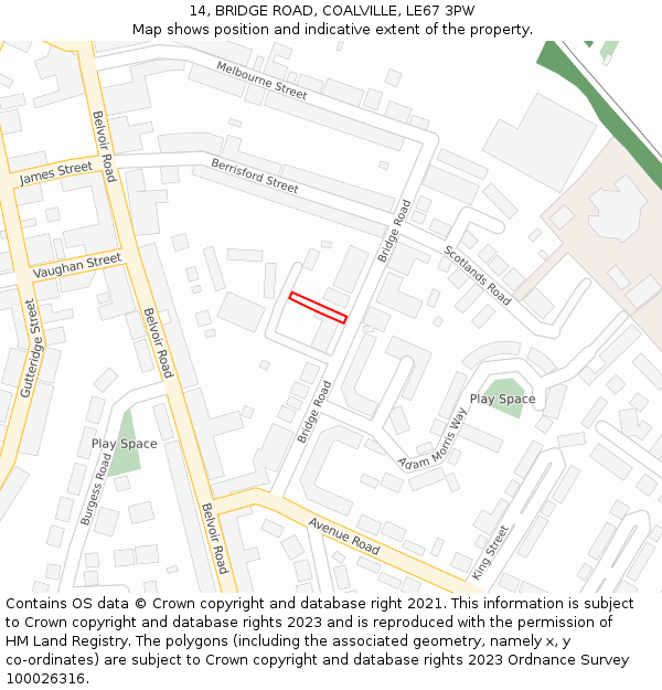 14, BRIDGE ROAD, COALVILLE, LE67 3PW: Location map and indicative extent of plot