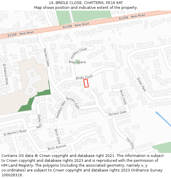 14, BRIDLE CLOSE, CHATTERIS, PE16 6AT: Location map and indicative extent of plot