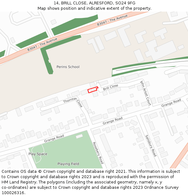 14, BRILL CLOSE, ALRESFORD, SO24 9FG: Location map and indicative extent of plot