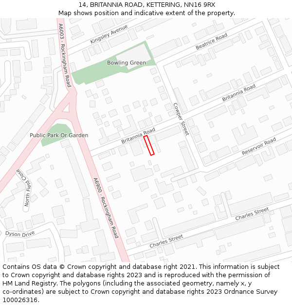 14, BRITANNIA ROAD, KETTERING, NN16 9RX: Location map and indicative extent of plot