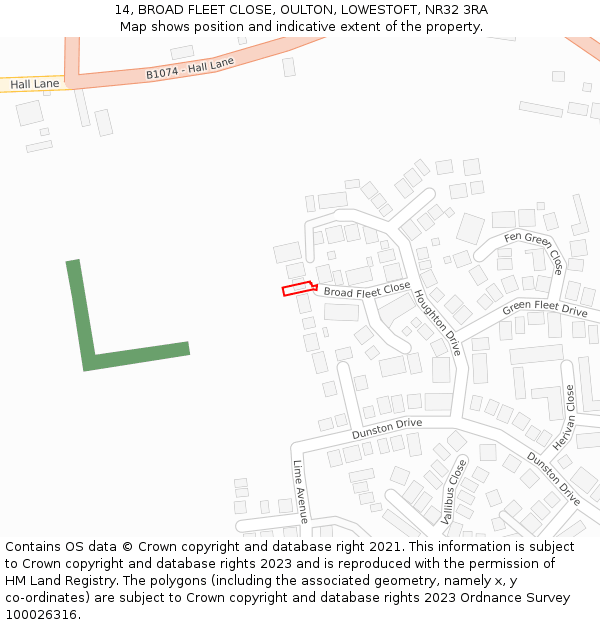 14, BROAD FLEET CLOSE, OULTON, LOWESTOFT, NR32 3RA: Location map and indicative extent of plot