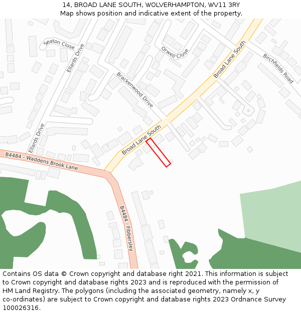 14, BROAD LANE SOUTH, WOLVERHAMPTON, WV11 3RY: Location map and indicative extent of plot