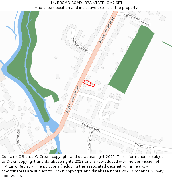 14, BROAD ROAD, BRAINTREE, CM7 9RT: Location map and indicative extent of plot