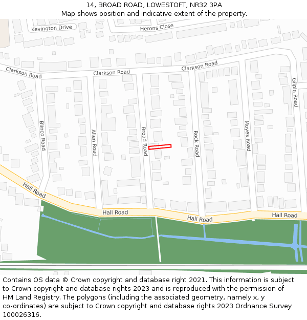 14, BROAD ROAD, LOWESTOFT, NR32 3PA: Location map and indicative extent of plot