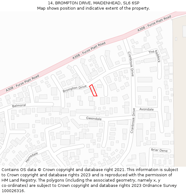 14, BROMPTON DRIVE, MAIDENHEAD, SL6 6SP: Location map and indicative extent of plot