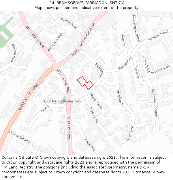 14, BROMSGROVE, FARINGDON, SN7 7JQ: Location map and indicative extent of plot