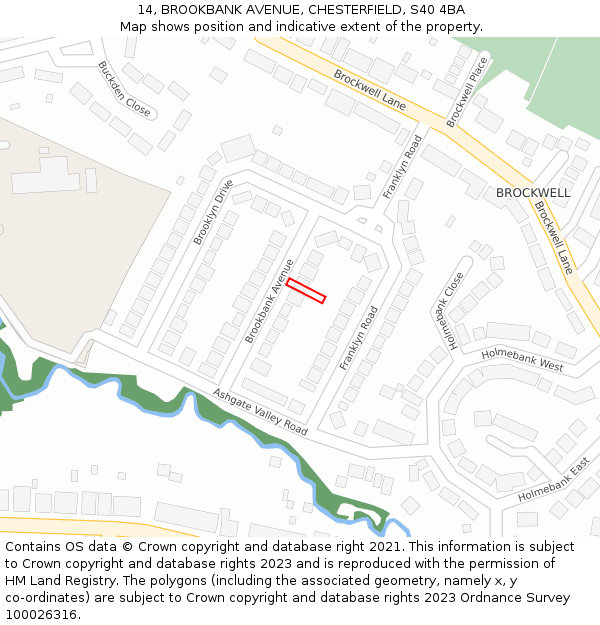 14, BROOKBANK AVENUE, CHESTERFIELD, S40 4BA: Location map and indicative extent of plot