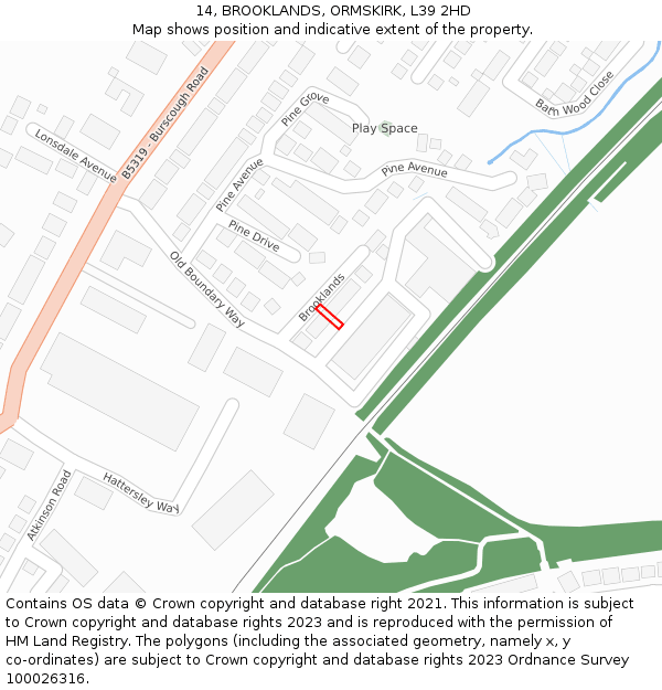 14, BROOKLANDS, ORMSKIRK, L39 2HD: Location map and indicative extent of plot