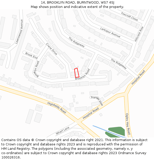 14, BROOKLYN ROAD, BURNTWOOD, WS7 4SJ: Location map and indicative extent of plot