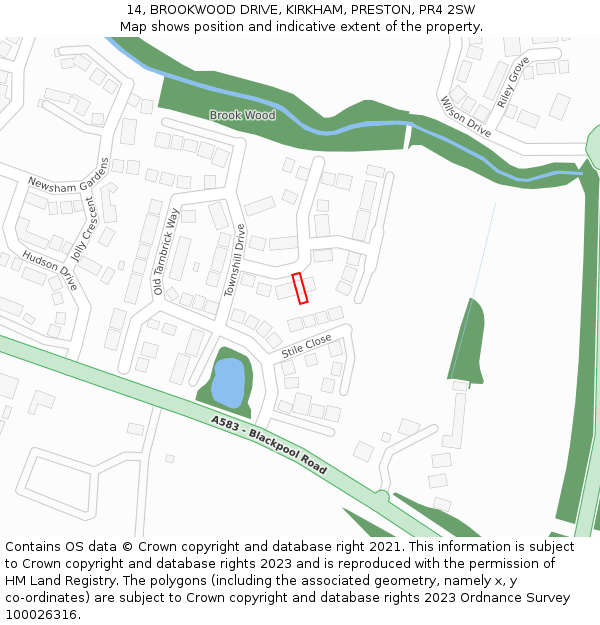 14, BROOKWOOD DRIVE, KIRKHAM, PRESTON, PR4 2SW: Location map and indicative extent of plot