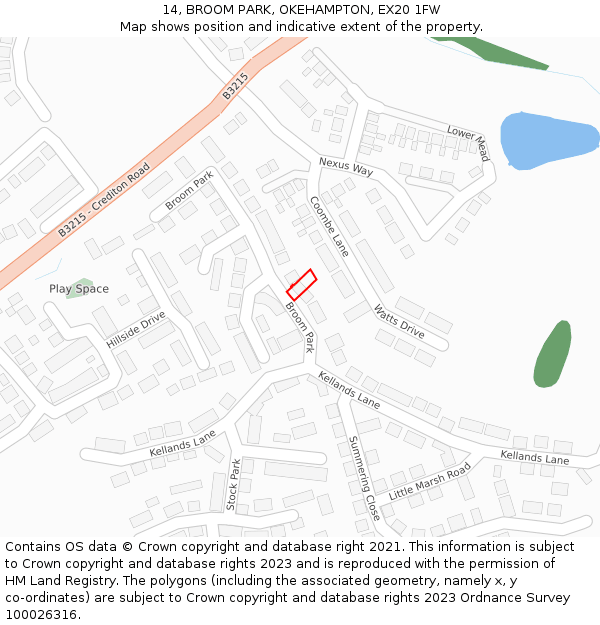 14, BROOM PARK, OKEHAMPTON, EX20 1FW: Location map and indicative extent of plot