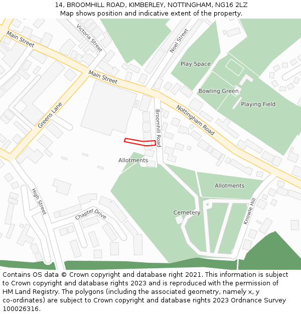 14, BROOMHILL ROAD, KIMBERLEY, NOTTINGHAM, NG16 2LZ: Location map and indicative extent of plot