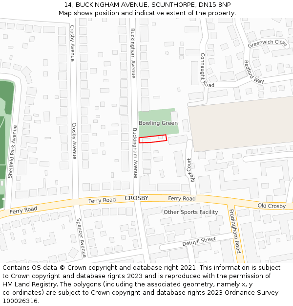14, BUCKINGHAM AVENUE, SCUNTHORPE, DN15 8NP: Location map and indicative extent of plot