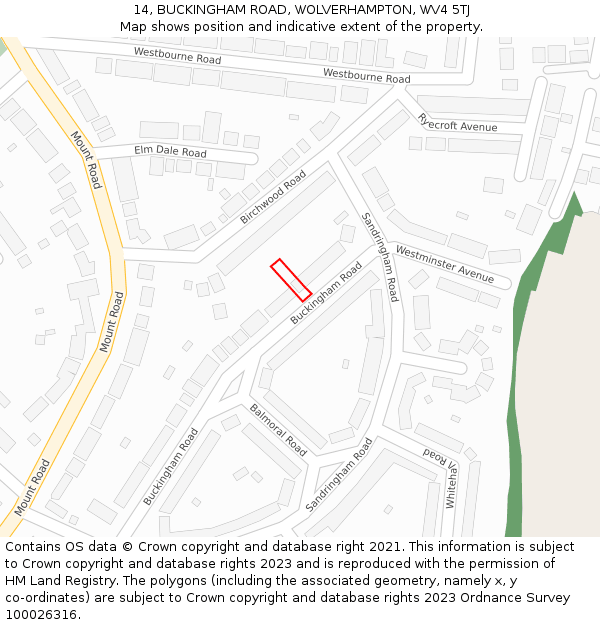 14, BUCKINGHAM ROAD, WOLVERHAMPTON, WV4 5TJ: Location map and indicative extent of plot