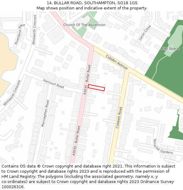14, BULLAR ROAD, SOUTHAMPTON, SO18 1GS: Location map and indicative extent of plot