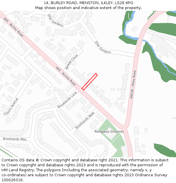 14, BURLEY ROAD, MENSTON, ILKLEY, LS29 6PG: Location map and indicative extent of plot