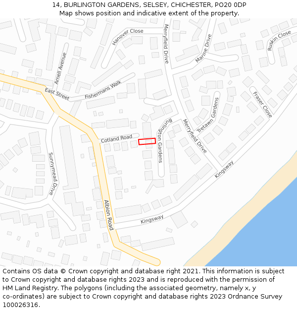 14, BURLINGTON GARDENS, SELSEY, CHICHESTER, PO20 0DP: Location map and indicative extent of plot
