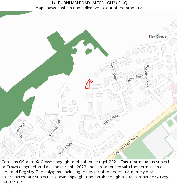 14, BURNHAM ROAD, ALTON, GU34 1UQ: Location map and indicative extent of plot
