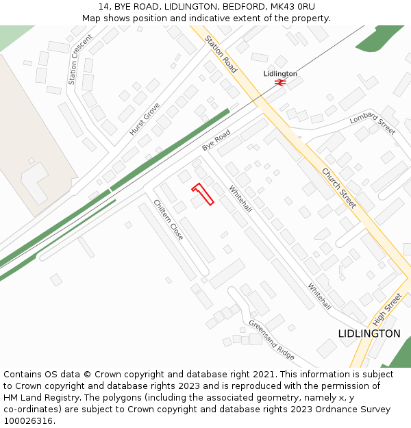 14, BYE ROAD, LIDLINGTON, BEDFORD, MK43 0RU: Location map and indicative extent of plot
