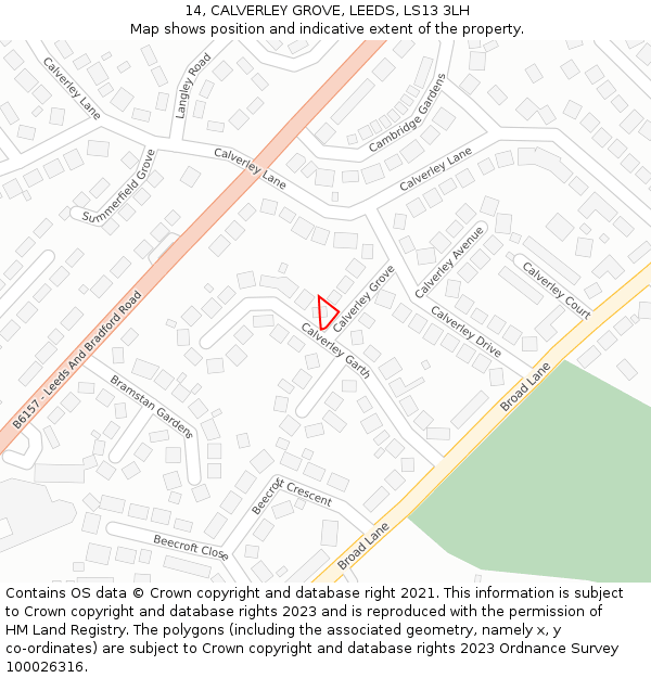 14, CALVERLEY GROVE, LEEDS, LS13 3LH: Location map and indicative extent of plot