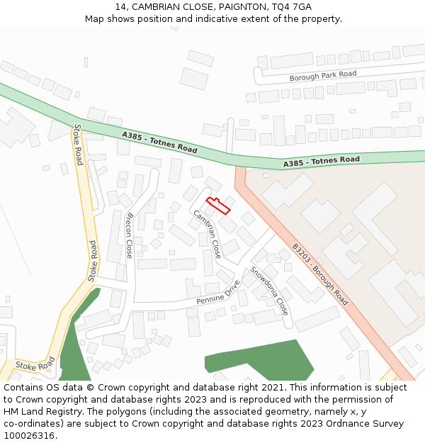 14, CAMBRIAN CLOSE, PAIGNTON, TQ4 7GA: Location map and indicative extent of plot