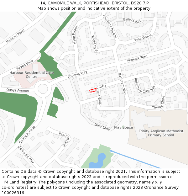 14, CAMOMILE WALK, PORTISHEAD, BRISTOL, BS20 7JP: Location map and indicative extent of plot