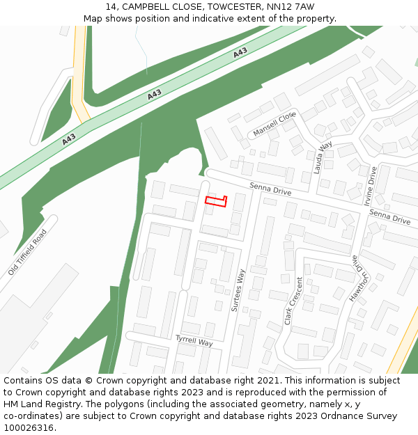 14, CAMPBELL CLOSE, TOWCESTER, NN12 7AW: Location map and indicative extent of plot