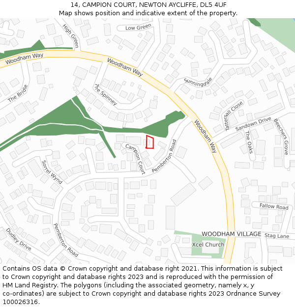 14, CAMPION COURT, NEWTON AYCLIFFE, DL5 4UF: Location map and indicative extent of plot