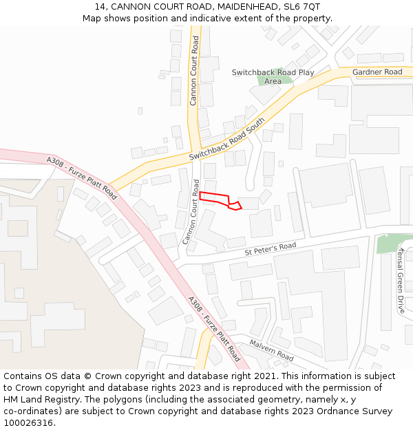 14, CANNON COURT ROAD, MAIDENHEAD, SL6 7QT: Location map and indicative extent of plot