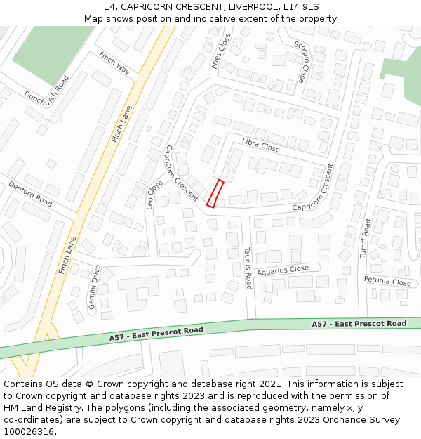 14, CAPRICORN CRESCENT, LIVERPOOL, L14 9LS: Location map and indicative extent of plot