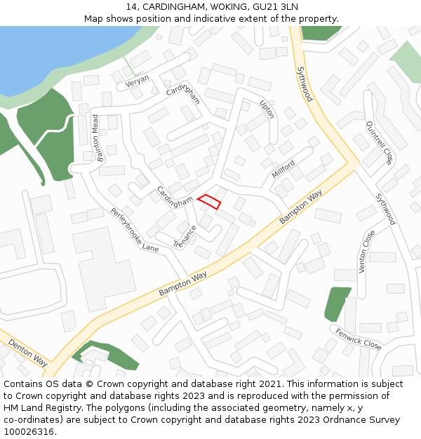 14, CARDINGHAM, WOKING, GU21 3LN: Location map and indicative extent of plot