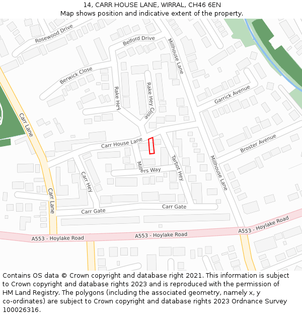 14, CARR HOUSE LANE, WIRRAL, CH46 6EN: Location map and indicative extent of plot
