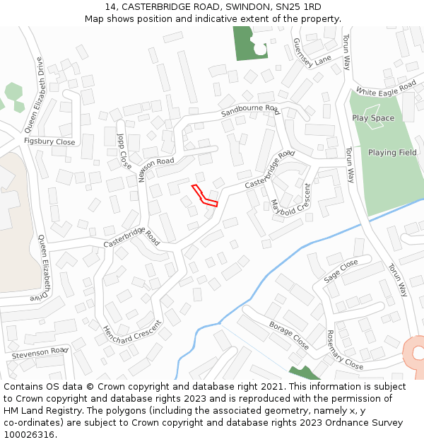 14, CASTERBRIDGE ROAD, SWINDON, SN25 1RD: Location map and indicative extent of plot