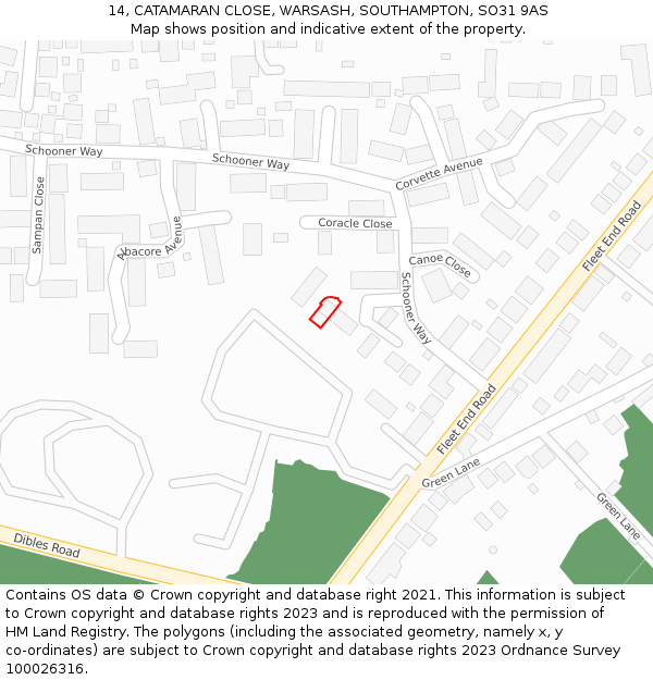 14, CATAMARAN CLOSE, WARSASH, SOUTHAMPTON, SO31 9AS: Location map and indicative extent of plot