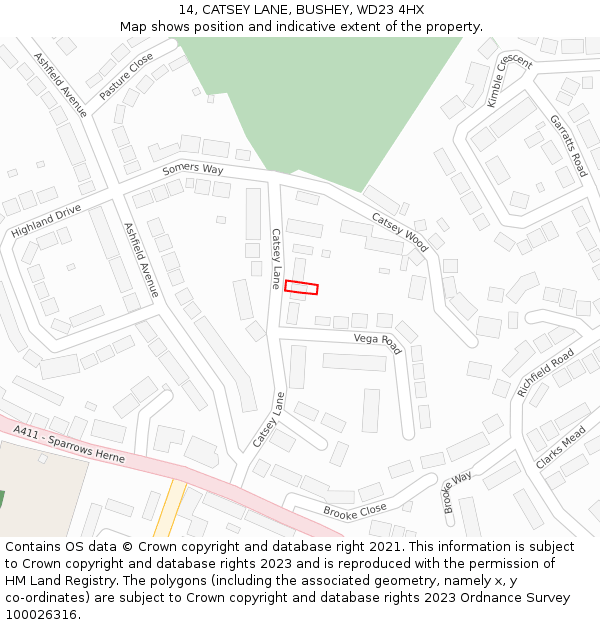 14, CATSEY LANE, BUSHEY, WD23 4HX: Location map and indicative extent of plot