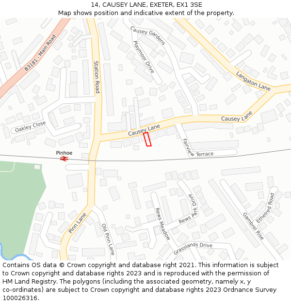 14, CAUSEY LANE, EXETER, EX1 3SE: Location map and indicative extent of plot
