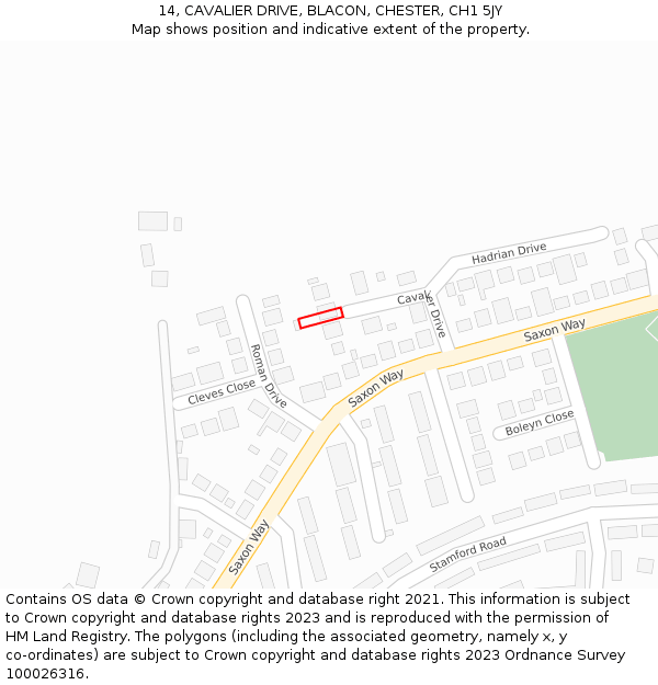 14, CAVALIER DRIVE, BLACON, CHESTER, CH1 5JY: Location map and indicative extent of plot