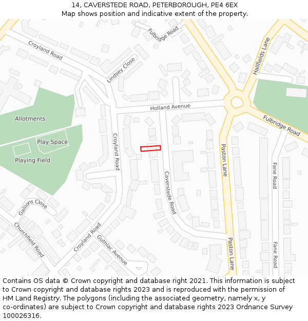 14, CAVERSTEDE ROAD, PETERBOROUGH, PE4 6EX: Location map and indicative extent of plot