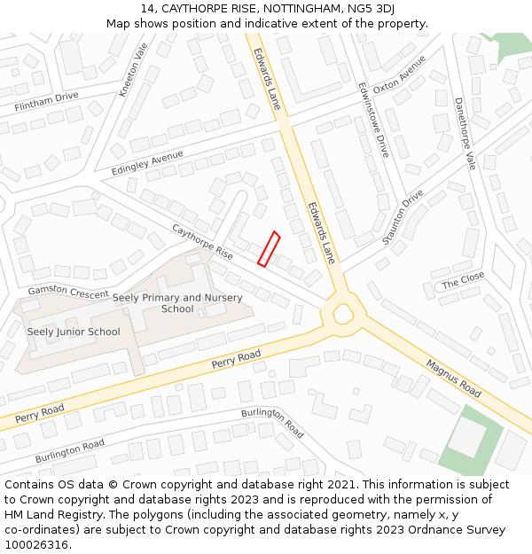 14, CAYTHORPE RISE, NOTTINGHAM, NG5 3DJ: Location map and indicative extent of plot