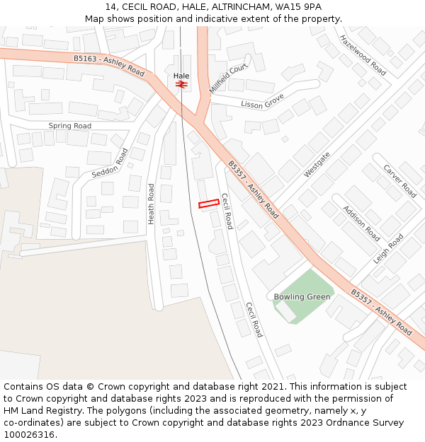 14, CECIL ROAD, HALE, ALTRINCHAM, WA15 9PA: Location map and indicative extent of plot