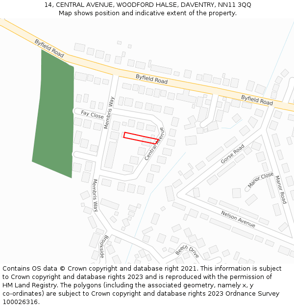 14, CENTRAL AVENUE, WOODFORD HALSE, DAVENTRY, NN11 3QQ: Location map and indicative extent of plot