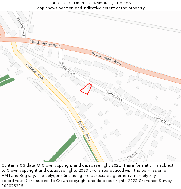 14, CENTRE DRIVE, NEWMARKET, CB8 8AN: Location map and indicative extent of plot