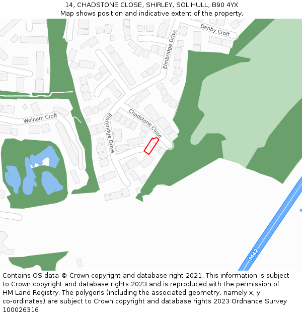 14, CHADSTONE CLOSE, SHIRLEY, SOLIHULL, B90 4YX: Location map and indicative extent of plot